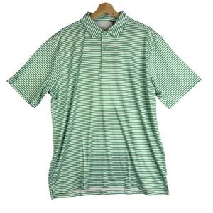 Antigua Men's Skills Golf Polo Shirt Large L Green White Striped‎ NWT